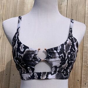 Snake-Print Cutout Bikini Top in Black and White